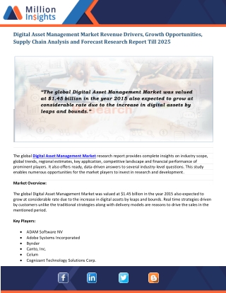 Digital Asset Management Market Segment Analysis by Type, Application, Region and Sales Channel