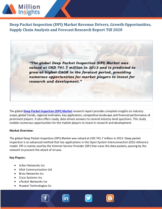 Deep Packet Inspection (DPI) Market Profile of Leading Players, Development Strategy and Forecast