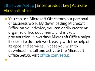 office.com/setup | Enter product key | Activate Microsoft office