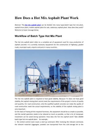 How Does a Hot Mix Asphalt Plant Work