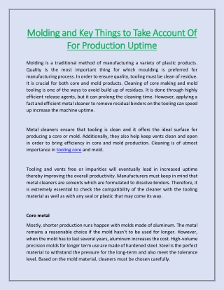 Molding and Key Things to Take Account Of For Production Uptime