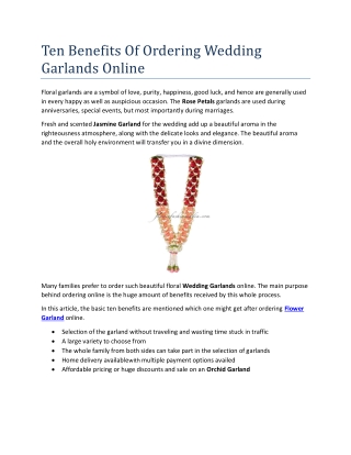 Ten Benefits Of Ordering Wedding Garlands Online