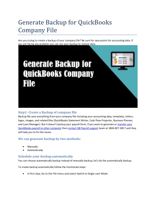Generate Backup for QuickBooks Company File