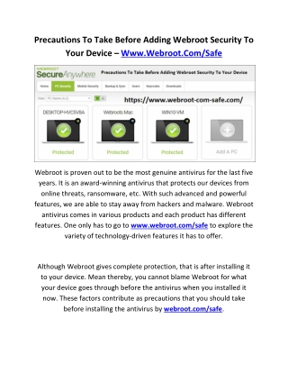 Precautions To Take Before Adding Webroot Security To Your Device – Www.Webroot.Com/Safe