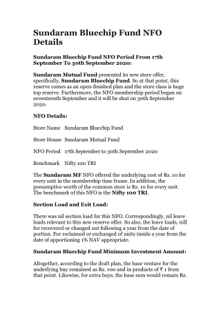 Sundaram Bluechip Fund NFO Details