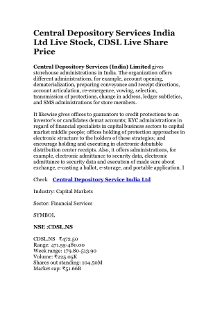 Central Depository Services India Ltd Live Stock, CDSL Live Share Price