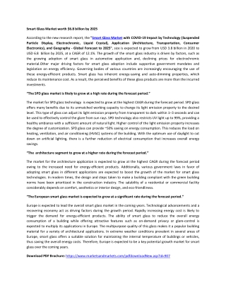 Smart Glass Market by Technology, Application, Geography  | COVID-19 Impact Analysis | MarketsandMarkets