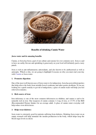 Benefits of drinking Cumin Water