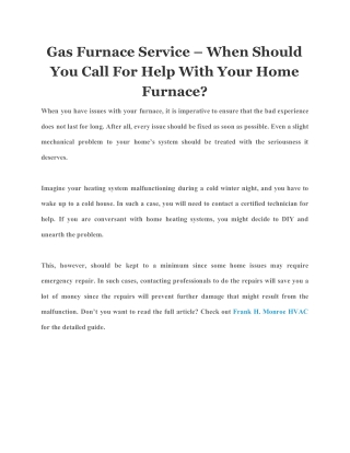 Gas Furnace Service – When Should You Call For Help With Your Home Furnace?