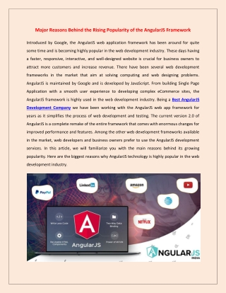 AngularJs – Popular Framework amongst the Front End Development