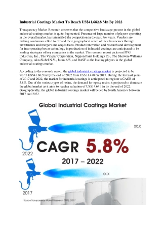 Industrial Coatings Market To Reach US$41,682.8 Mn By 2022