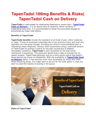 TapenTadol 100mg Benefits & Risks| TapenTadol Cash on Delivery