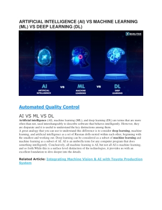 ARTIFICIAL INTELLIGENCE (AI) VS MACHINE LEARNING (ML) VS DEEP LEARNING (DL)