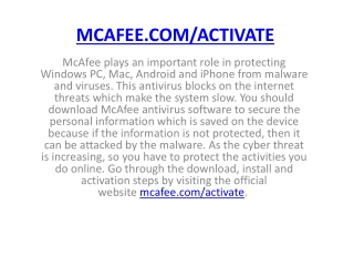Mcafee.com/Activate | Download, Install and Activate Mcafee