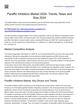 Paraffin Inhibitors Market Future Analysis 2024