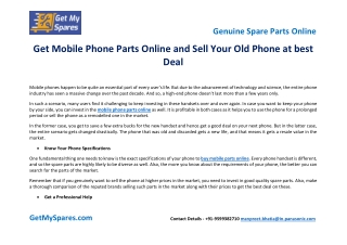 Get Mobile Phone Parts Online and Sell Your Old Phone at best Deal