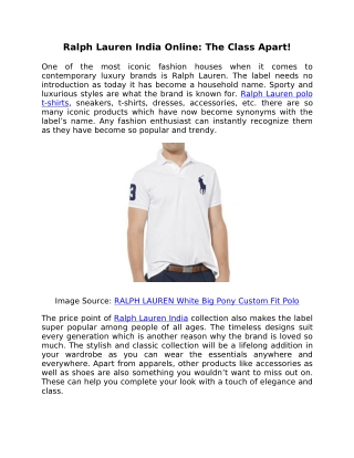 Ralph Lauren India Online:The Class Apart!