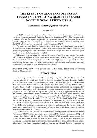 The Effect of Adoption of IFRS On Financial Reporting Quality in Saudi Nonfinancial Listed Firms