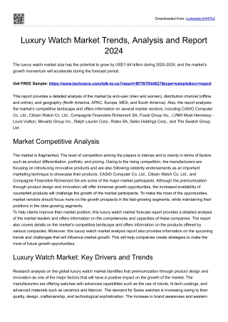 Luxury Watch Market Growth and Share 2024