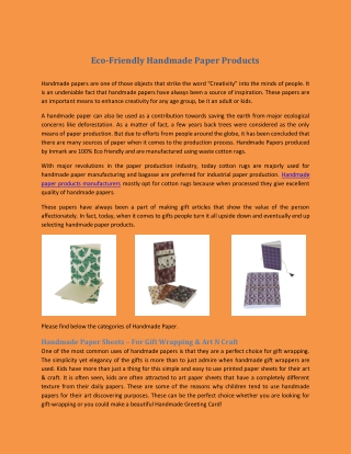 Eco-Friendly Handmade Paper Products