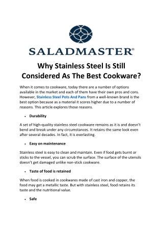 Why Stainless Steel Is Still Considered As The Best Cookware?