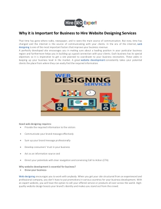 Why it is Important for Business to Hire Website Designing Services