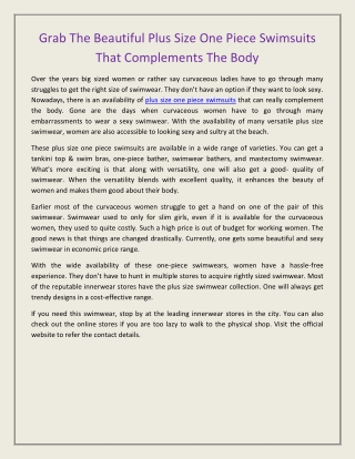 Grab The Beautiful Plus Size One Piece Swimsuits That Complements The Body