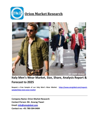 Italy Men’s Wear Market Size, Industry Trends, Share and Forecast 2020-2026