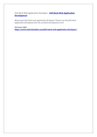 Full Stack Web Application Developer - Full Stack Web Application Development