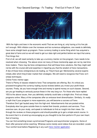 Your Second Earnings - Fx Trading - Find Out It From A Tutor