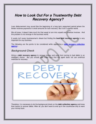 How to Look Out For a Trustworthy Debt Recovery Agency?