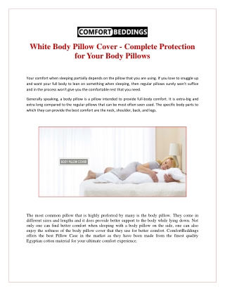 White Body Pillow Cover - Complete Protection For Your Body Pillows