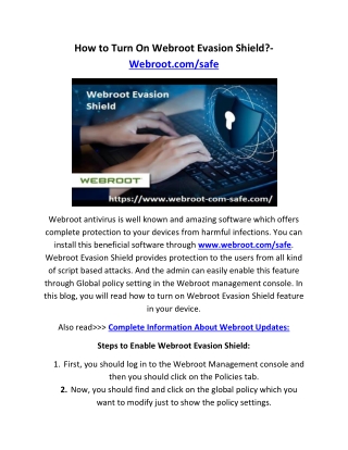 How to Turn On Webroot Evasion Shield?- Webroot.com/safe