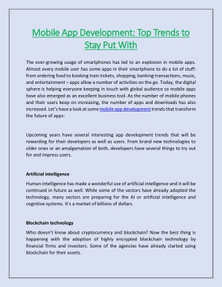 Mobile App Development: Top Trends to Stay Put With
