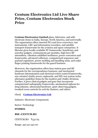 Centum Electronics Ltd Live Share Price, Centum Electronics Stock Price