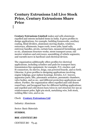 Century Extrusions Ltd Live Stock Price, Century Extrusions Share Price