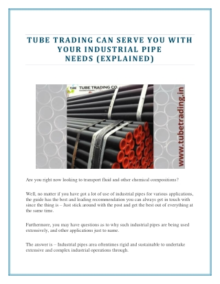 Tube Trading Can Serve You with Your Industrial Pipe Needs (Explained)