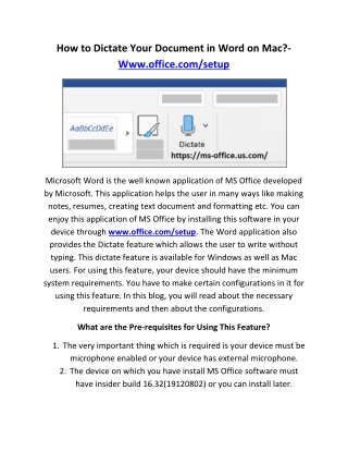 How to Dictate Your Document in Word on Mac?- Www.office.com/setup