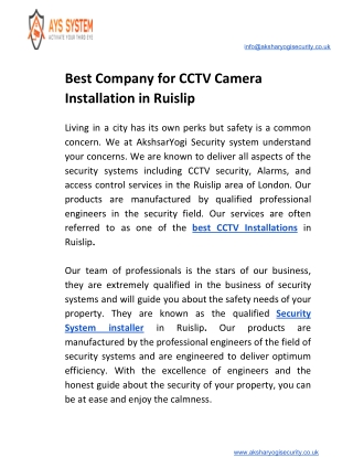 Best Company for CCTV Camera Installation in Ruislip