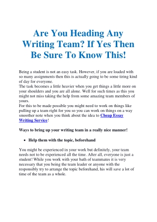Are You Heading Any Writing Team? If Yes Then Be Sure To Know This!