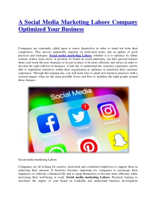 A Social Media Marketing Lahore Company Optimized Your Business