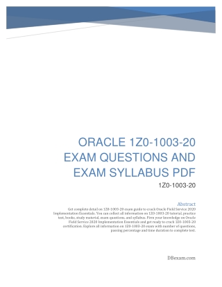 Oracle 1Z0-1003-20 Exam Questions and Exam Syllabus PDF