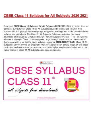 CBSE Syllabus for Class 11 for Academic Year 2020-2021