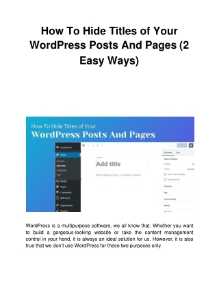 How To Hide Titles of Your WordPress Posts And Pages (2 Easy Ways)