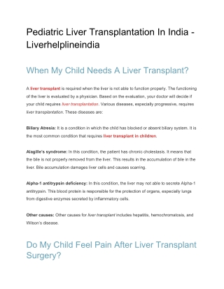 Pediatric Liver Transplantation In India - Liverhelplineindia