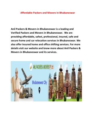 Affordable Packers and Movers In Bhubaneswer