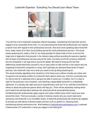 Locksmith Expertise - Everything You Should Learn About These