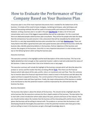 How to Evaluate the Performance of Your Company Based on Your Business Plan