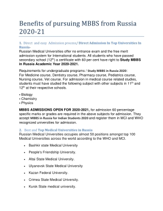 Benefits of pursuing MBBS from Russia 2020
