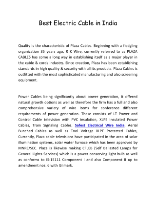 Best Electric Cable in India